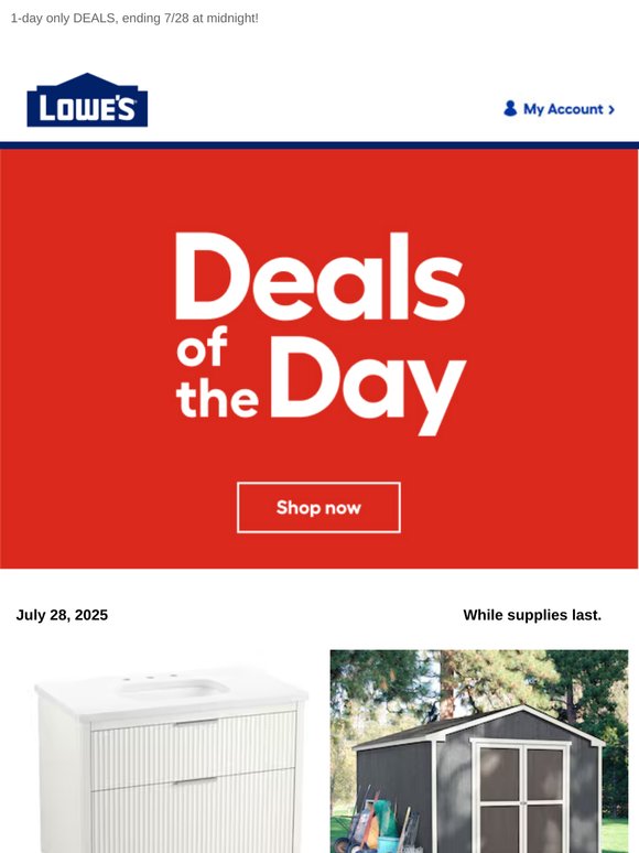 Shop 1 day online-only deals before they disappear.