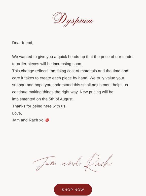 Upcoming Price Change for Our Handmade Pieces