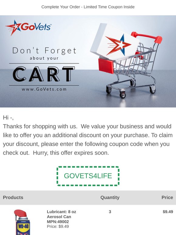 Your cart is waiting:  Lubricant: 8 oz Aerosol Can MPN:49002