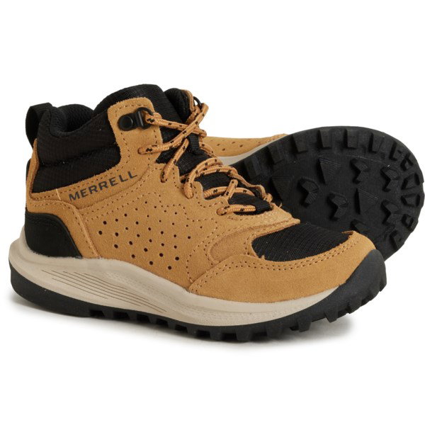Merrell Girls Notch Mid Hiking Boots | Wheat | Size 1C | Suede