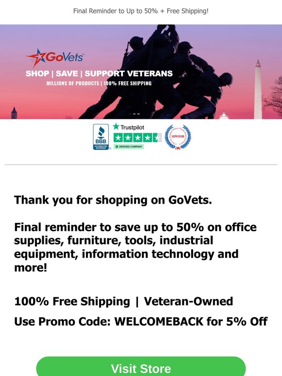 Last Chance - GoVets - 100% Free Shipping - Millions of Products