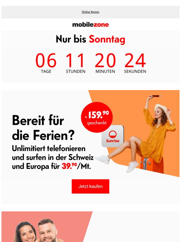 Sunrise Mobile für 39.90 – unlimitiert CH & EU