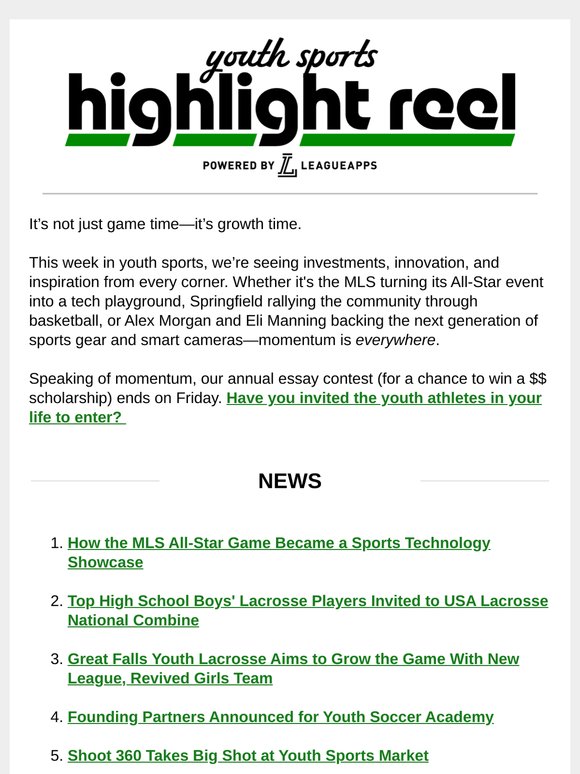 Youth sports trends, essay contest, and more