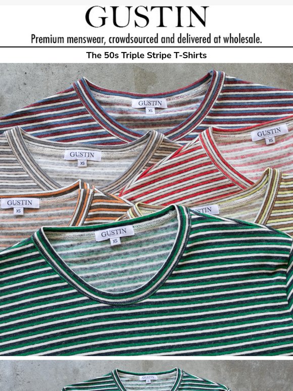 Retro Grade School Vibes - The 50s Triple Stripe T-Shirts | Rainbow Nep Selvedge