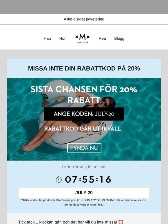 Snart borta! Använd din 20% rabatt innan det är för sent 😱