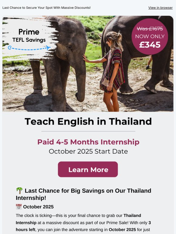 ⏳ Last Chance for Huge Discounts on Our Thailand Internship – Prime Sale Ends Tomorrow!