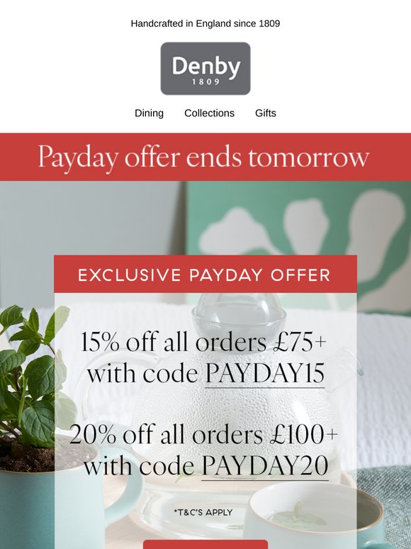Up to 20% off sitewide ends tomorrow