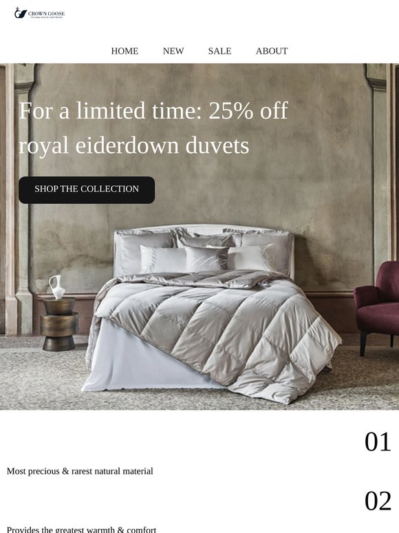 25% OFF Royal Eiderdown Duvets.