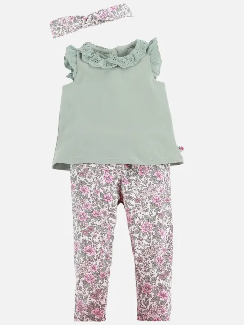 Baby Mädchen Set, best. aus Top, Legings und Stirnband