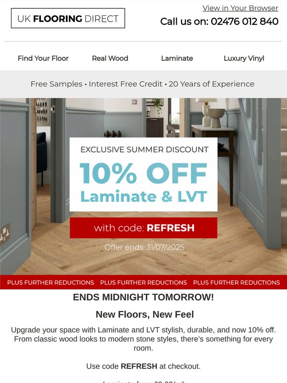 ⏳ Last Chance To Save 10% On Laminate & LVT