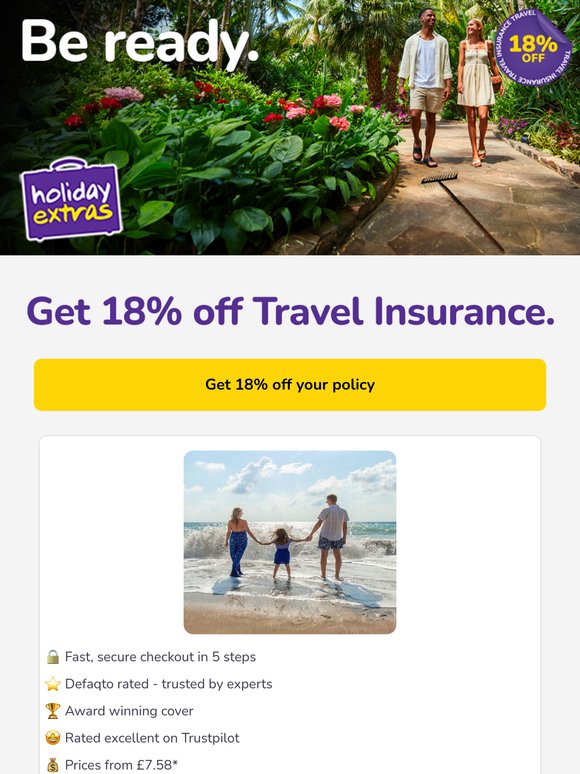 Get 18% off Travel Insurance when you book today 🌍