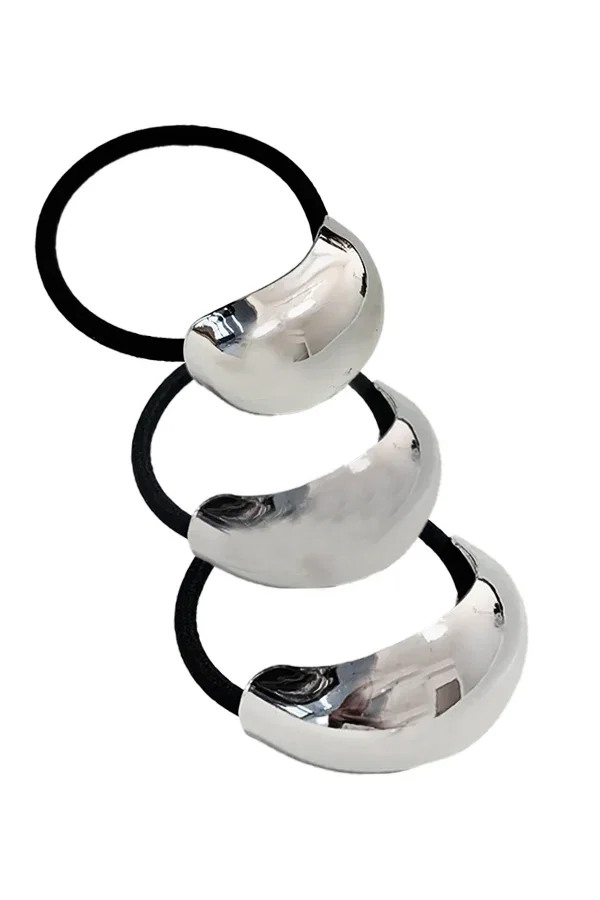 Image of Set of 3 Sculptural Rounded Hair Ties- Silver
