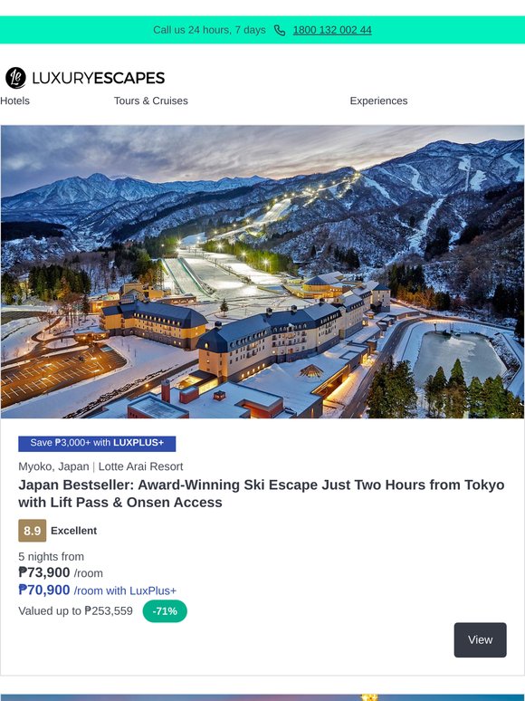 The Best of Japan Awaits: Award-Winning Lotte Arai w. Lift Pass & Onsen Access, Tokyo Luxury near Ginza w. Daily Breakfast, Ultimate Osaka Escape