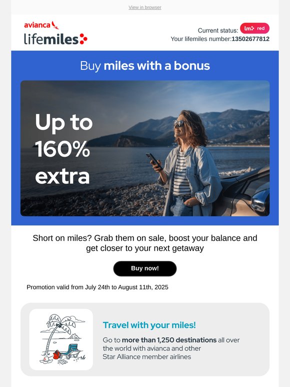 🛫Your trip starts with up to 160% extra when buying miles