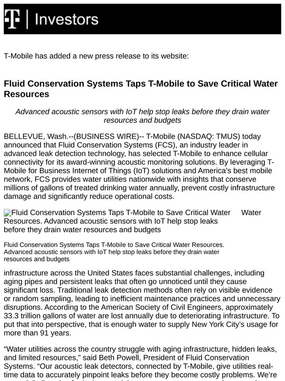 T-Mobile - Fluid Conservation Systems Taps T-Mobile to Save Critical Water Resources