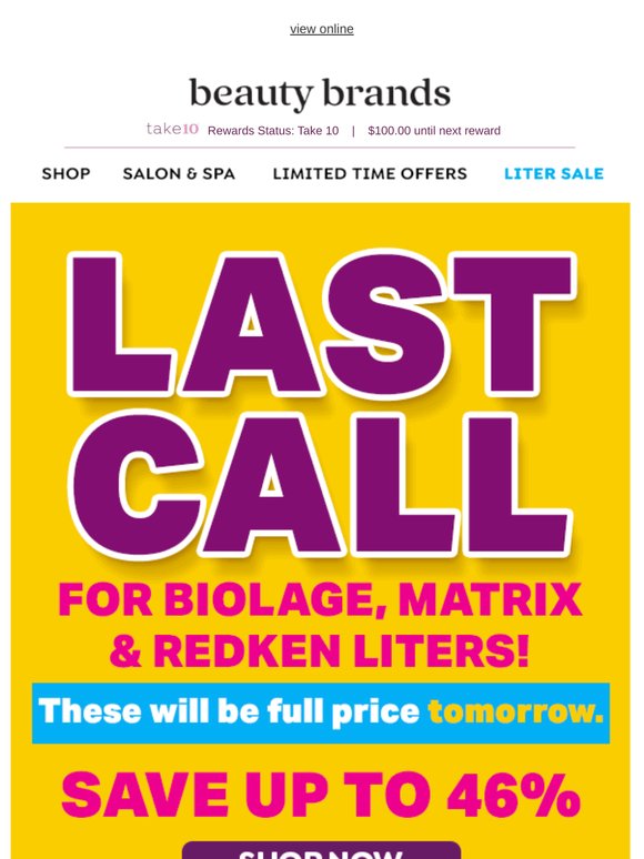 🚨 FINAL HOURS: Biolage, Matrix & Redken liters!