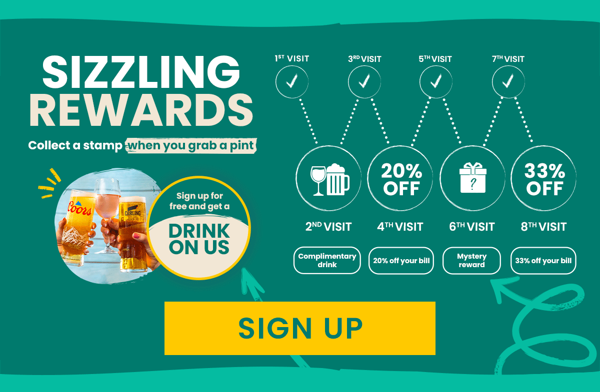 Sizzling Rewards, collect a stamp when you grab a pint
