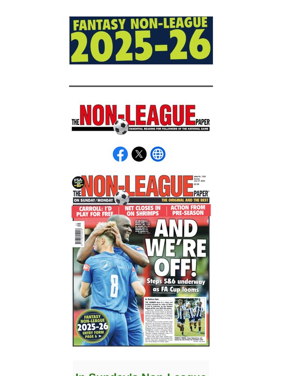 IN SUNDAY'S NLP PAPER > MORECAMBE LATEST / BIG PREVIEWS FOR STEPS 1-4 / FA CUP RETURNS / ADAM VIRGO'S NATIONAL LEAGUE PREDICTIONS
