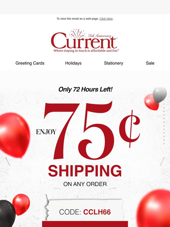 72 hours left to unlock 75¢ shipping