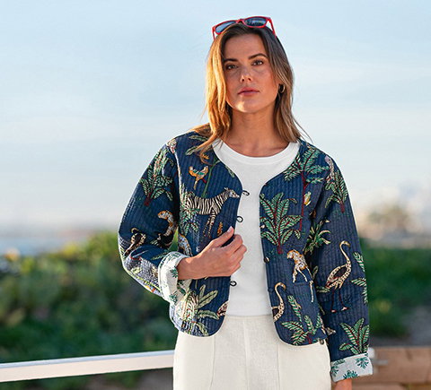 PURE COTTON REVERSIBLE PRINT QUILTED JACKET