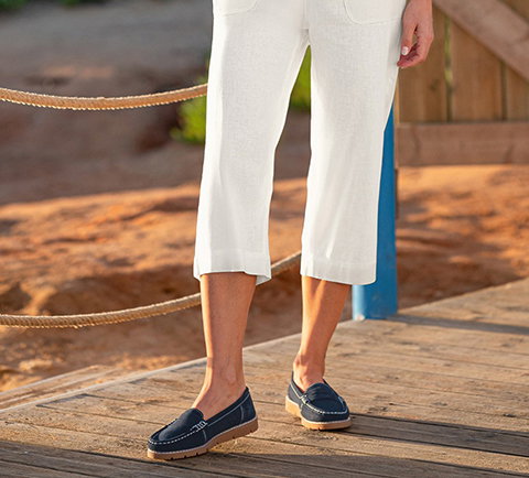 Linen Rich Cropped Side Button Trousers