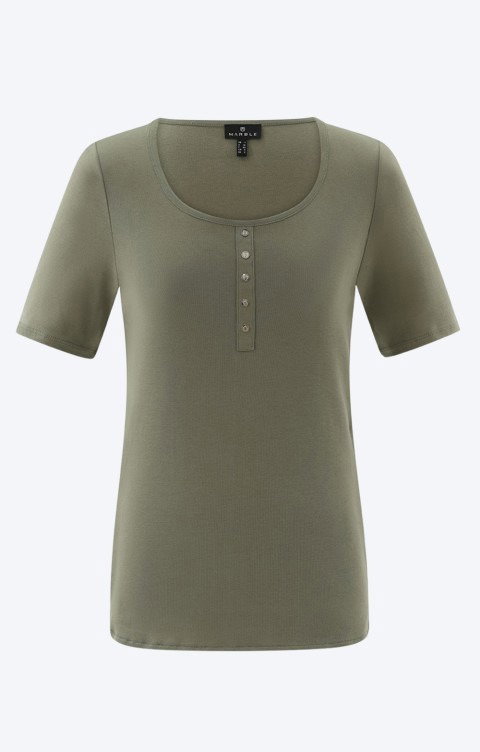 Marble Long Button Short Sleeved Scoop Neck Top
