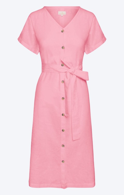 Ladies Linen Mix Button Front Dress
