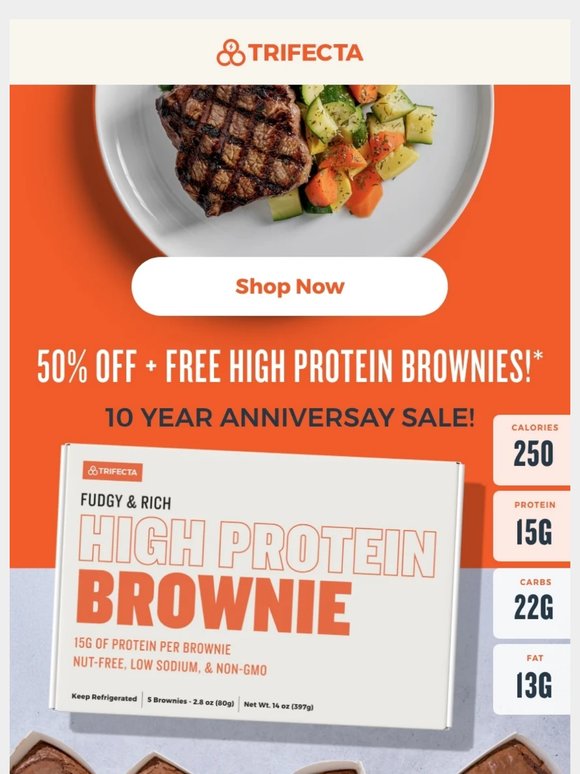 50% off your first order + free protein brownies for life 🎉