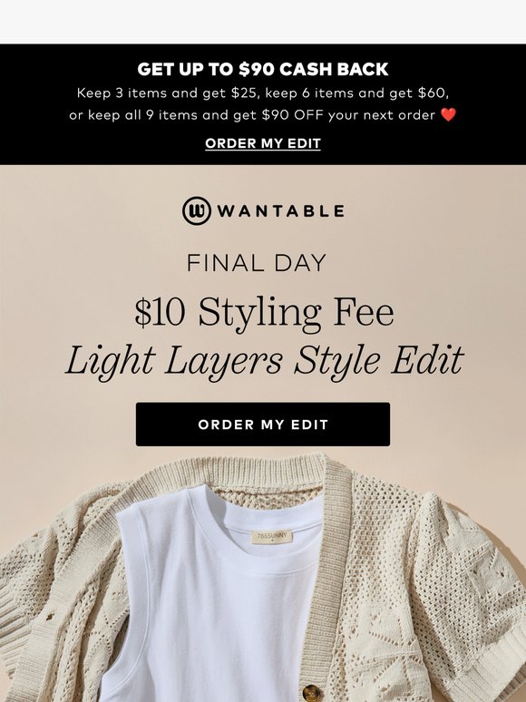 Light Layers. $10 styling fee. 24 hours left ⏰