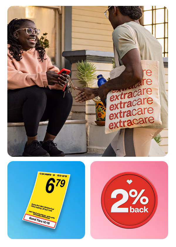 Member with an ExtraCare® bag enjoys saving with sale prices and 2% back in ExtraBucks Rewards®  at CVS®