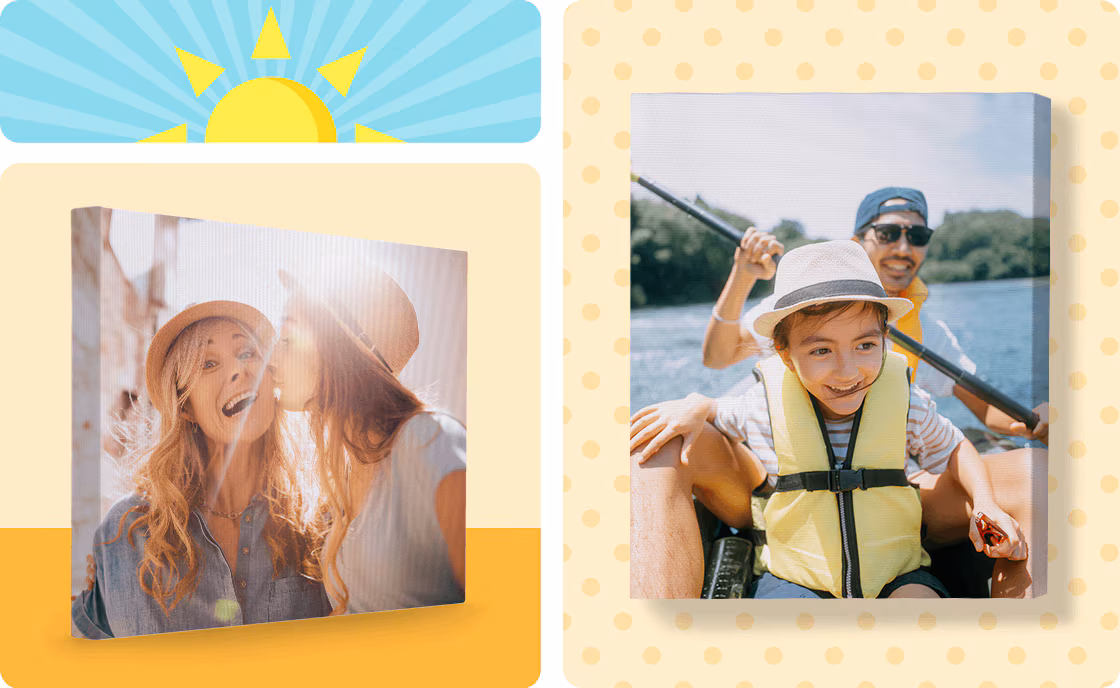 Two canvas prints showing different summer family activities.