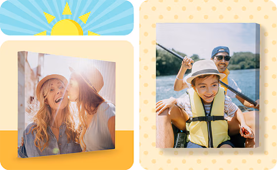 Two canvas prints showing different summer family activities.