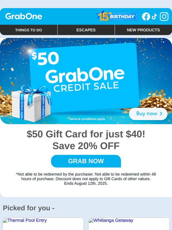 Gift Card Special: 20% off a $50 Gift Card  😎