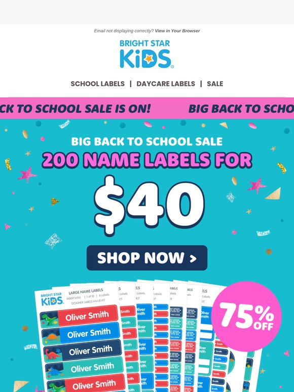 200 School Name Labels for Just $40 🎉
