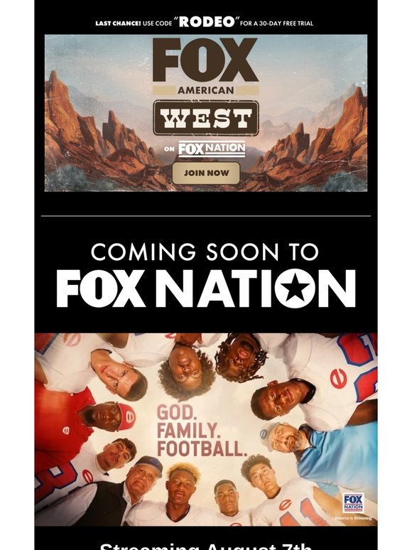 Last Chance! Try Fox Nation for FREE!