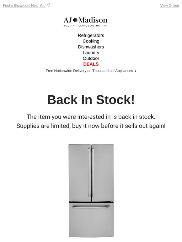Back in stock! Cafe 33 Inch Counter Depth French Door Refrigerator CWE19SP2NS1