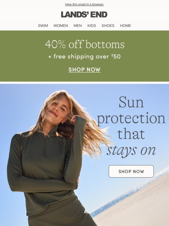 Swim bottoms with built-in UPF 50, now 40% off!