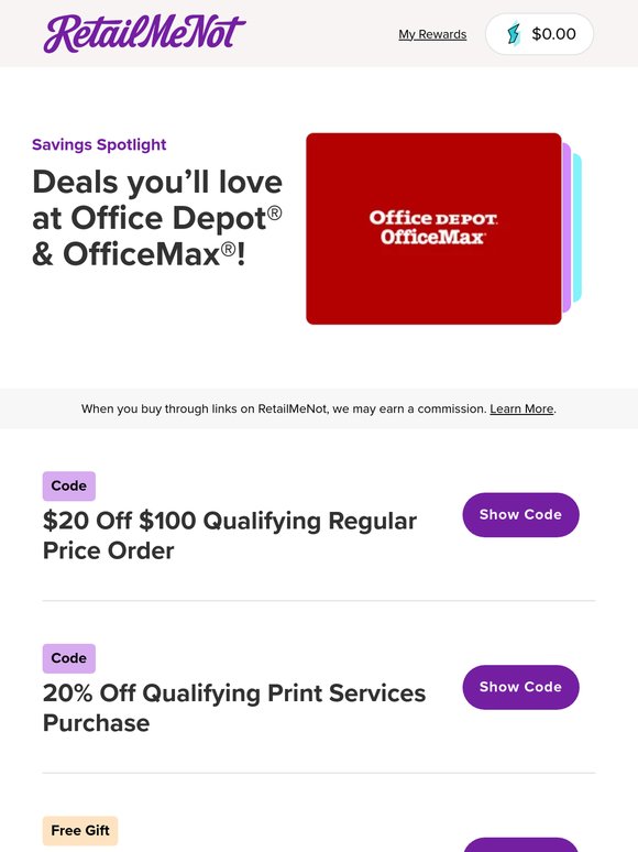 ✏️ Office Depot Office Max: $20 Off $100 + 6% Cash Back & More!