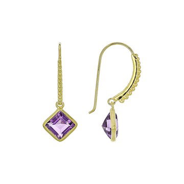Judith Ripka 3ctw Square Amethyst 14k Gold Clad Solitaire Dangle Earrings
