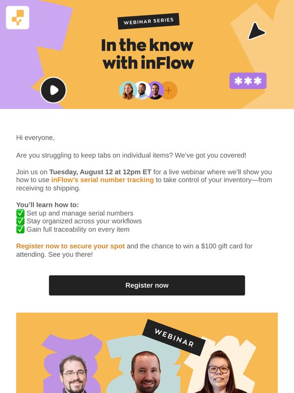 Webinar Sign Up (1 Week Reminder) | inFlow: Manage Serial Numbers With Us!