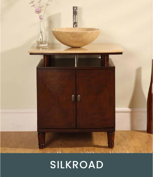 Image of Lydia 29 Inch Single Vessel Sink Bathroom Vanity with Travertine Top