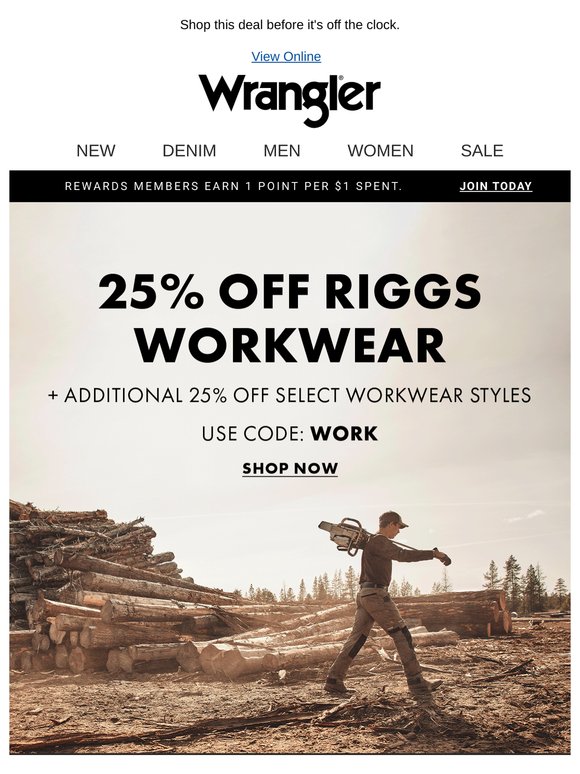 25% off workwear styles ends tonight