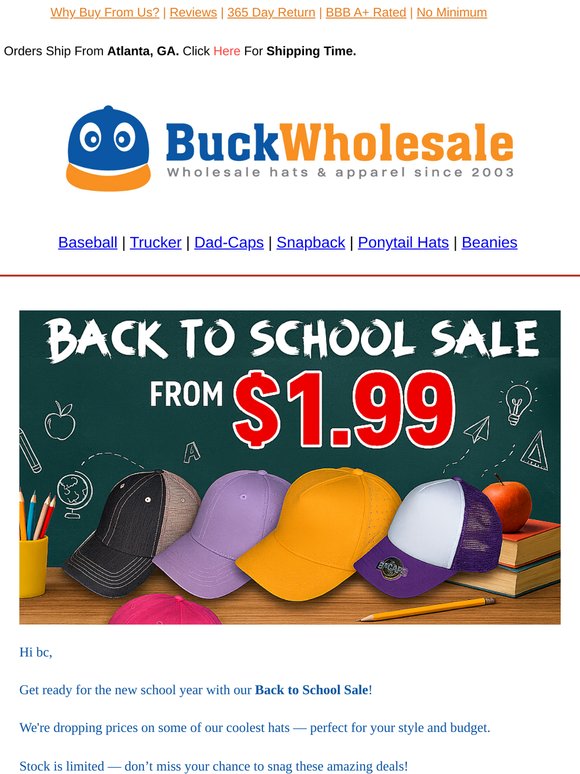 bc Back to School Sale! Hats Starting at Just $1.99!