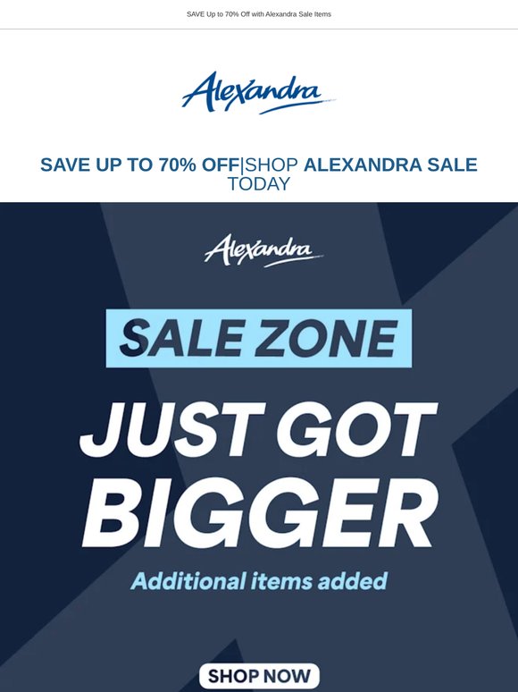 Alexandra Sale Just got BIGGER 🤩 | SAVE up to 70% off - Shop NOW!