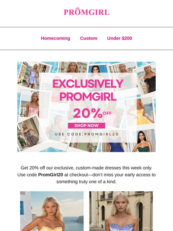 Exclusive Offer - 20% Off New Homecoming Styles!