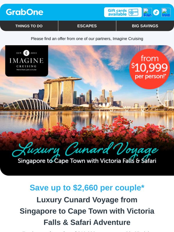 Just Launched! Luxury Cunard Voyage from Singapore to Cape Town with Victoria Falls & Safari Adventure