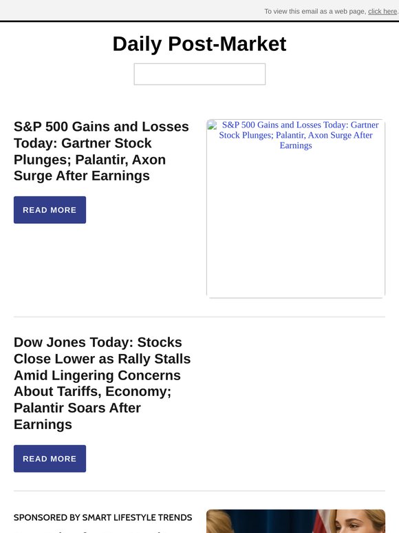 S&P 500 Gains and Losses Today: Gartner Stock Plunges; Palantir, Axon Surge After Earnings