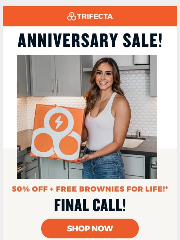 🚨 Final call! 50% off + free brownies for life!