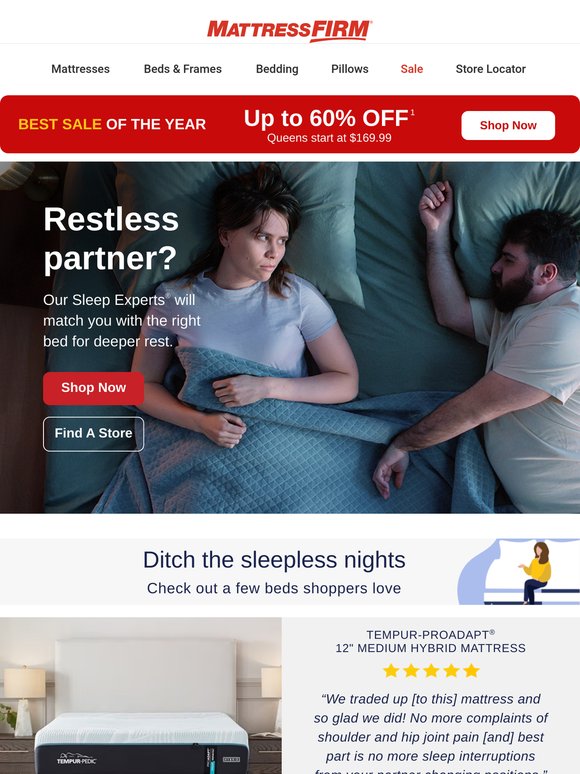 Kept awake by a restless partner? 😳 We’ll find the solution right for you.