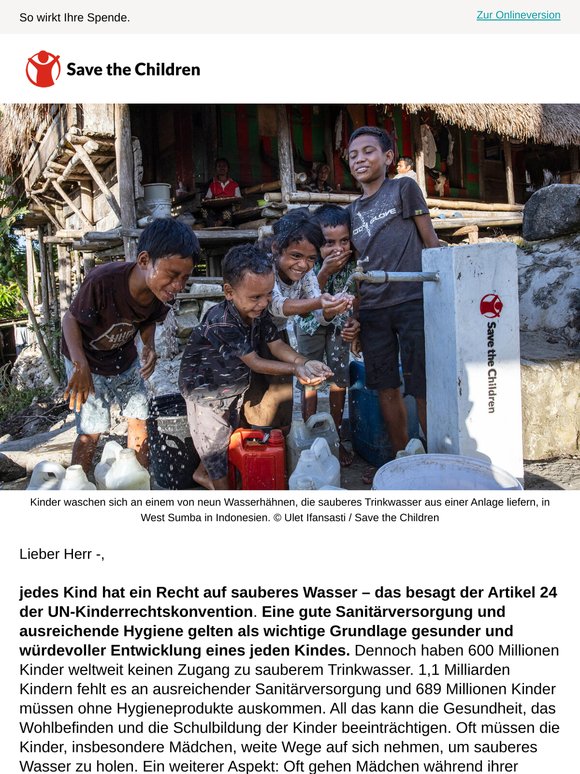 Sauberes Wasser, Sanitärversorgung und Hygiene für jedes Kind